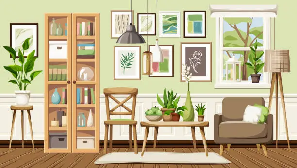 Vector illustration of Cozy living room interior. Cartoon vector illustration