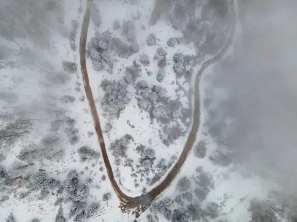 Kartepe Ski Center in the Kartepe Mountains Drone Photo, Winter Season Photo Kartepe National Park, Izmit Kocaeli, Turkey (Turkiye)