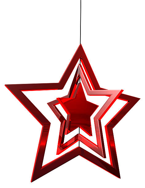3D rendered red Christmas star mobile stock photo