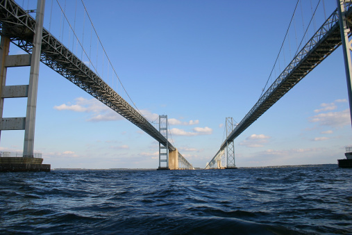 Perspective view of two routes under the Annapolis Bay Bridge in the Chesapeake Bay.