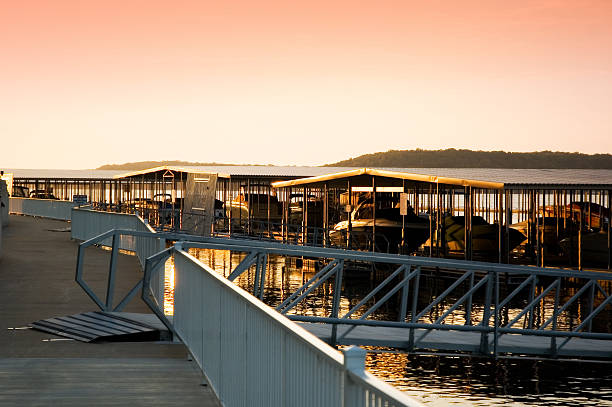 Boat Dock at Sunset stock photo