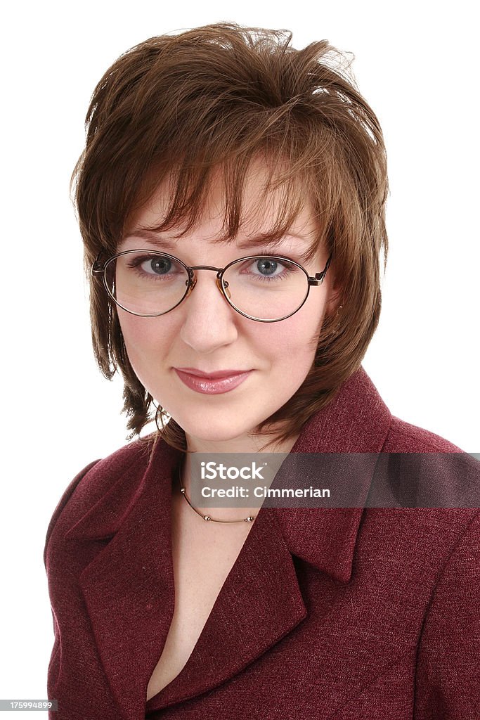 Secretary A young woman in business attire on white background. Adult Stock Photo