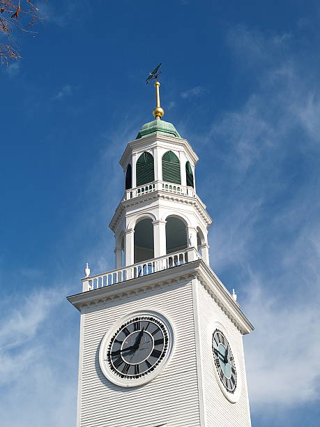 Church steeple #2 "Steeple with clock, Old South United Methodist Church,  Reading, Massachusetts." methodist stock pictures, royalty-free photos & images