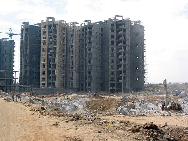 "Apartments in Hyderabad, India being constructed."