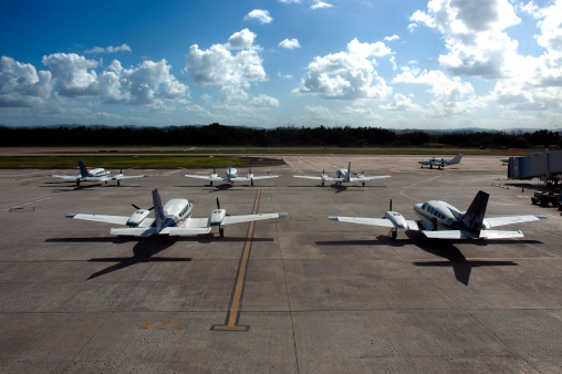 Light aircraft at the airport.