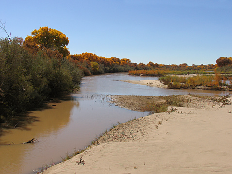 The Derkul River in the West Kazakhstan region. Calm river in the morning. Beautiful nature of Kazakhstan.