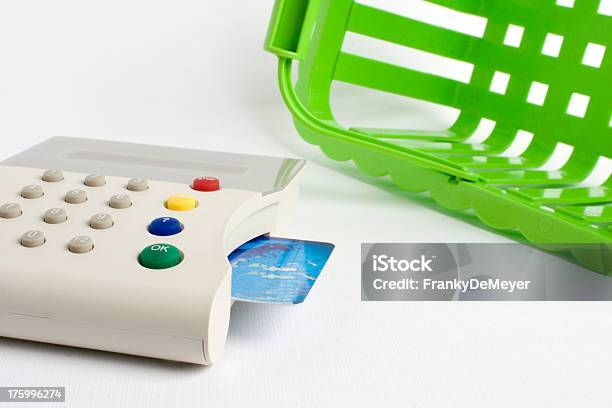 Green Shopping Basket And Credit Card Stock Photo - Download Image Now - ATM, Basket, Business
