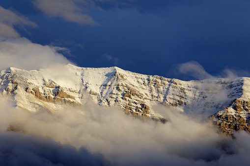 Snow covered mountain peak and ridgeline in the Lost River Range of Idaho.