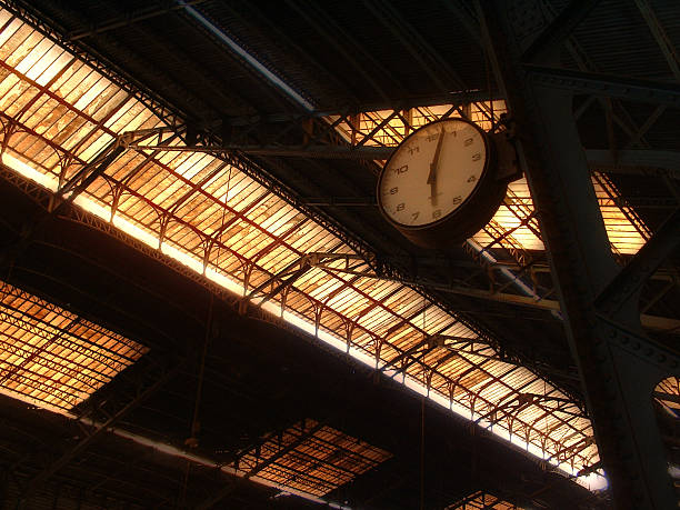 Railway station clock stock photo