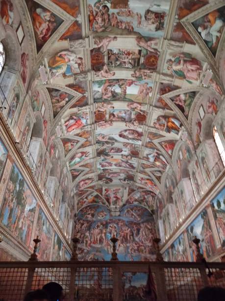 A fragment of the painting inside the Sistine Chapel. Vatican city, Italy - October 3, 2023: A fragment of the painting inside the Sistine Chapel at Vatican museum medieval fresco stock pictures, royalty-free photos & images