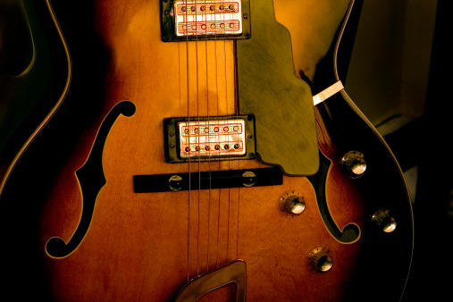 Image of arch-top guitar with a filtered texture