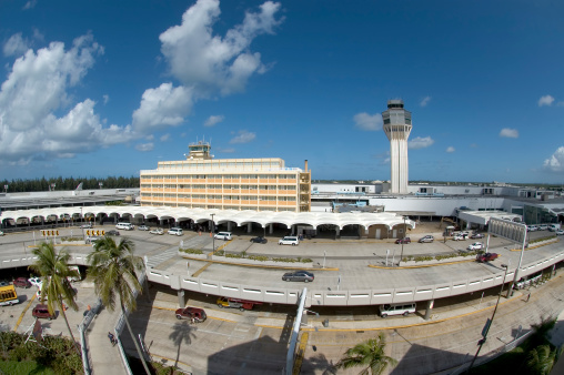 Corpus Christi, United States – May 05, 2023: Aerial view of the USS Lexington Museum on the Corpus Christi Bay in Texas on a sunny day with clear blue skies