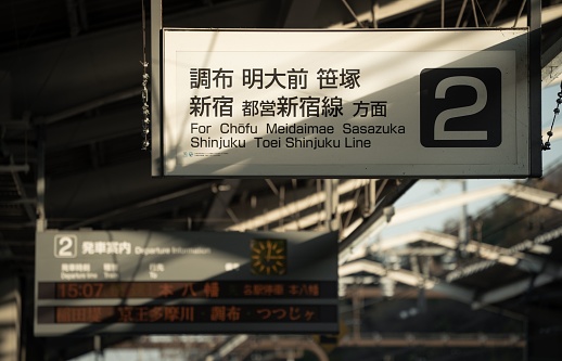 Tokyo, Japan – December 09, 2022: Signs at a train station signaling that it is time for departure: Japan, Tokyo