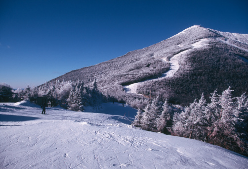 Man skiing on Whiteface mountain in the New York Adirondacks.35mm slide scan."New York Adirondacks" series: