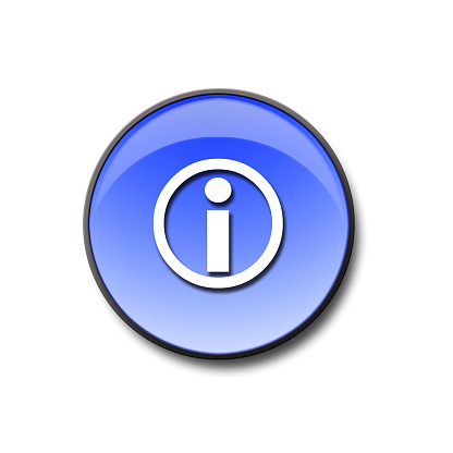 3d blue glass information button with grey border