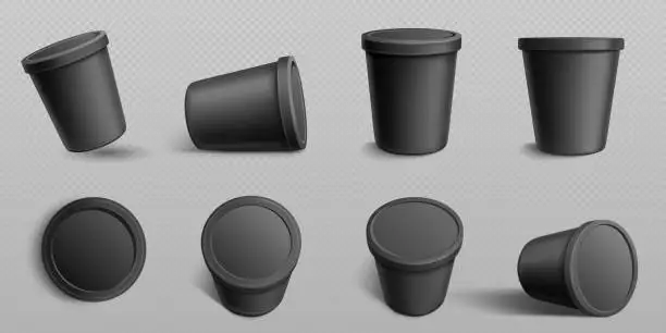 Vector illustration of Realistic black food containers set