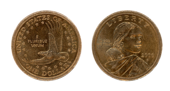 high res scan of front and back sides of a us dollar coin