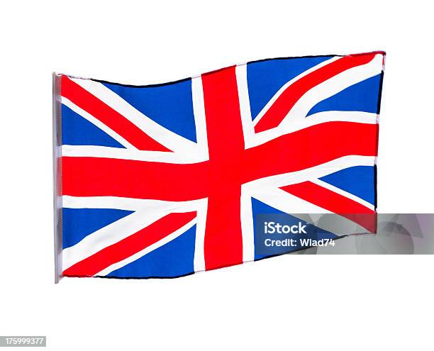English Flag In Wind On White Background Stock Photo - Download Image Now - Blue, British Culture, British Flag