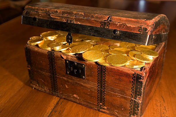 Treasure Chest with Gold Coins stock photo