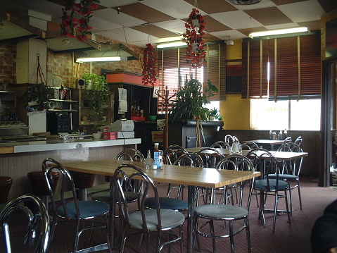 Interior of diner restaurant.