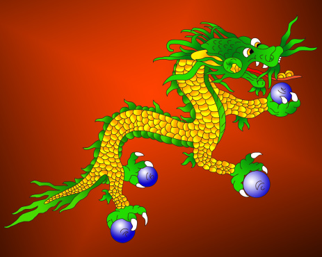 Oriental dragon from the country of bhutan.  Clipping path included