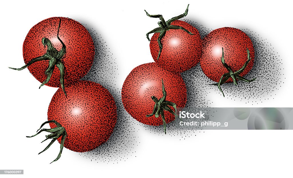 Czerwone pomidory-colorized Atrament Rysunek - Zbiór zdjęć royalty-free (Bez ludzi)