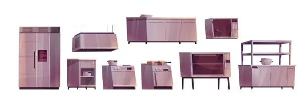 Vector illustration of Cartoon set of professional kitchen equipment