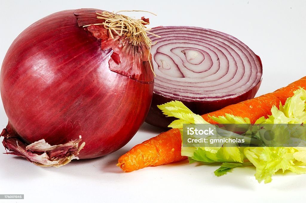 Fresh veggies "Onion, carrot, celery, the famous mirepoix" Carrot Stock Photo