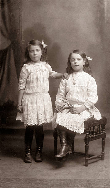 Sisters Old photograph of young sisters from the Victorian era. 19th century style photos stock pictures, royalty-free photos & images