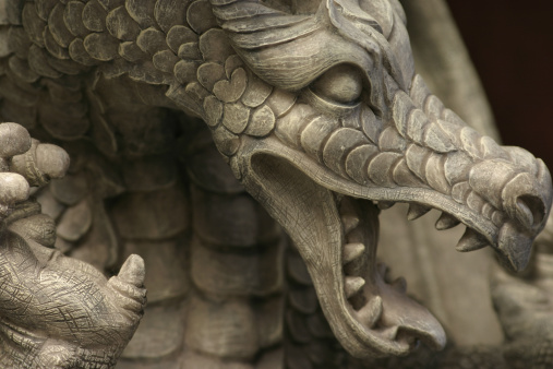 close up of a dragon statue.