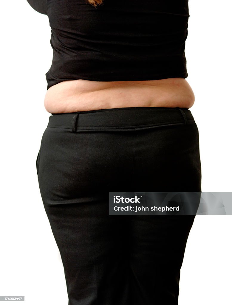 Gordo mujer de pie desde la parte posterior en blanco - Foto de stock de Complexión gruesa libre de derechos