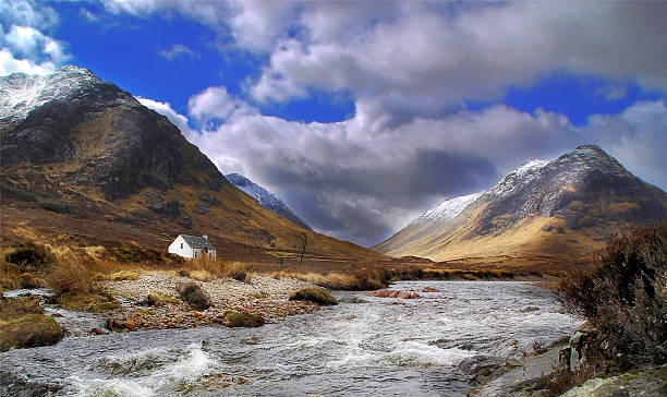 Spring in Glencoe "Early Spring in Glencoe, Scottish Highlands" lochaber stock pictures, royalty-free photos & images
