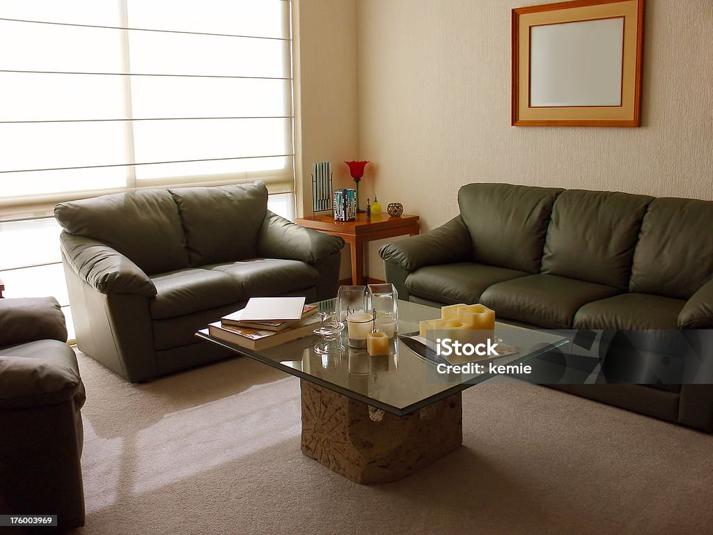 interiors: living room "cozy living room with sofas, table and decorations" Glass - Material Stock Photo