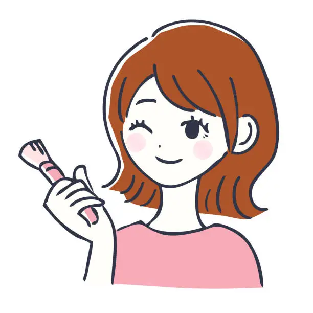 Vector illustration of Smiling woman with makeup brush