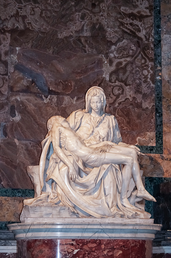 Vatican city, Italy - October 3, 2023: Pieta, a work of Renaissance sculpture by Michelangelo Buonarroti, St. Peter's Basilica, Vatican City