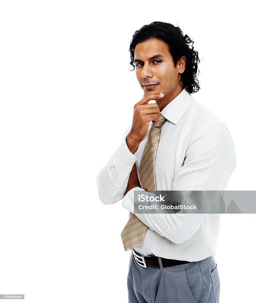 Businessman thinking over white background Portrait of a businessman thinking over white background 20-24 Years Stock Photo