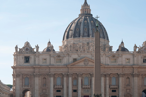 Vatican city, Italy - October 3, 2023: Facade of St. Peter's Basilica with Statues of saints in the Vatican, Rome at Italy