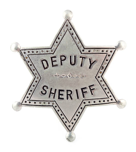 antiguo diputado sheriff badge aislado en blanco - sheriffs deputy fotografías e imágenes de stock