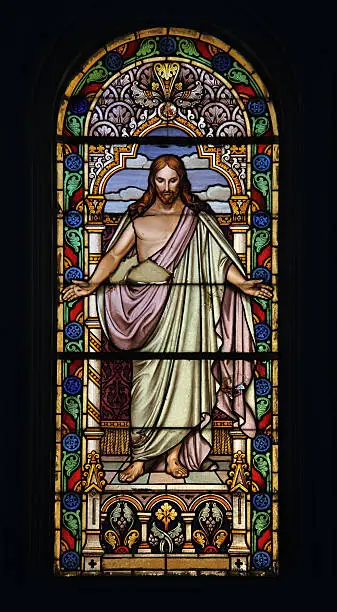 Vitrage Window with Picture of Jesus in Church from 19th Century