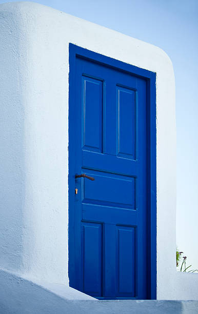 istock Blue Greek door on Santorini 176006218