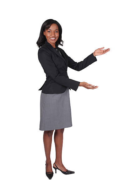 istock Businesswoman presenting to left with both arms 176006242