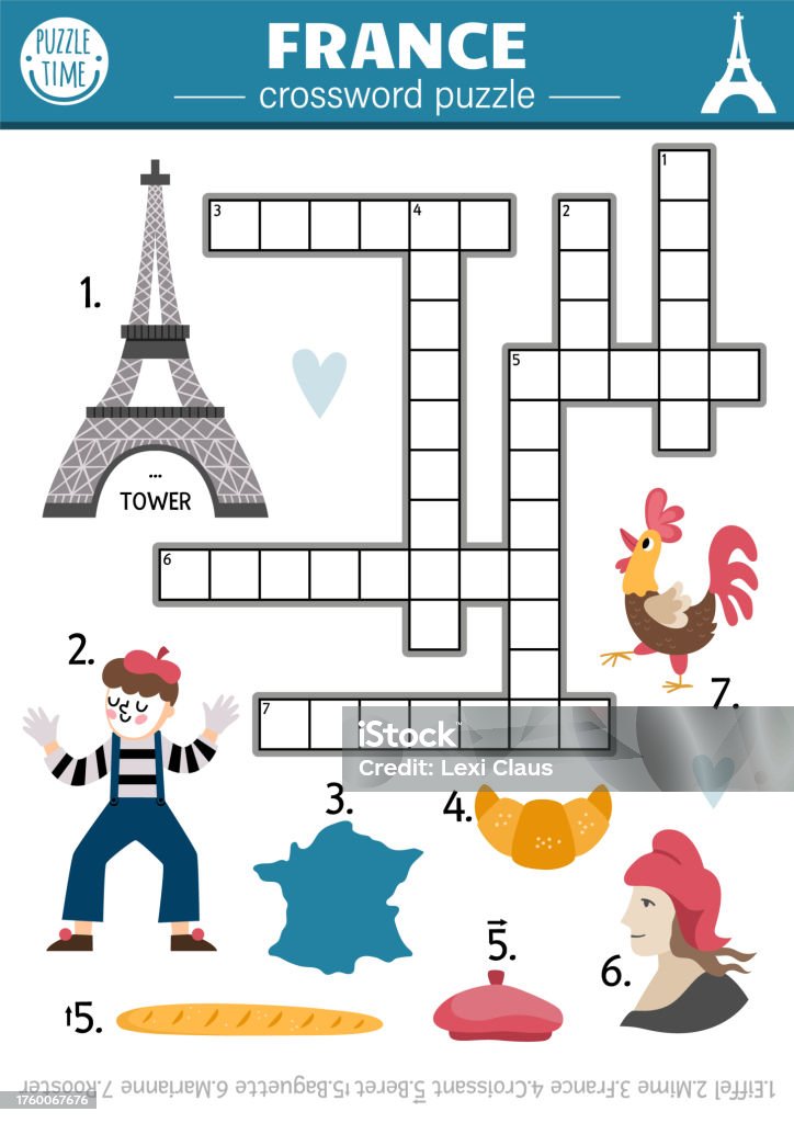 Stadt An Der Maas Frankreich Kreuzworträtsel Vector Frankreich Kreuzworträtsel Für Kinder Einfaches Französischquiz