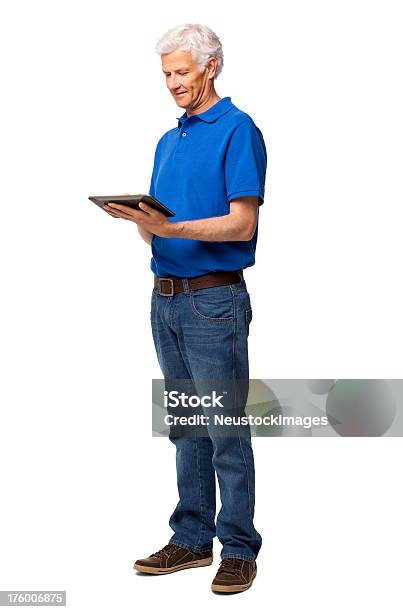 Senior Man Using Digital Tablet Isolated Stock Photo - Download Image Now - Computer, Full Length, Men