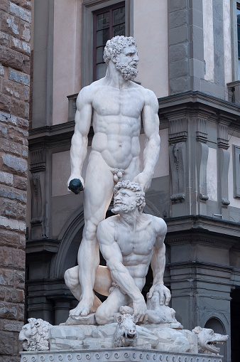 Florence, Italy - October 04, 2023: Hercules and Cacus statue in Piazza della Signoria in Florence at Italy