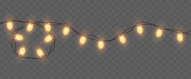 Light bulbs. Christmas String Lights. Vector clipart isolated on a transparent background.