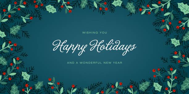 Holiday Greeting Card Design Blue Background - ilustração de arte vetorial