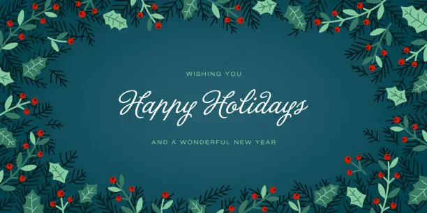 Vector illustration of Holiday Greeting Card Design Blue Background