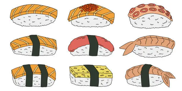 Vector illustration of Hand drawn sushi clipart