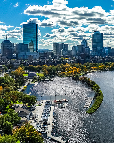 This picture captures Bostons Charles River with the autumn sun sparkling