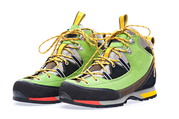 pair of colorful new hiking boots on white